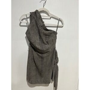 Selfie Leslie One‎ Shoulder Dress Womens Medium Gray Faux Suede Luxurious Edgy